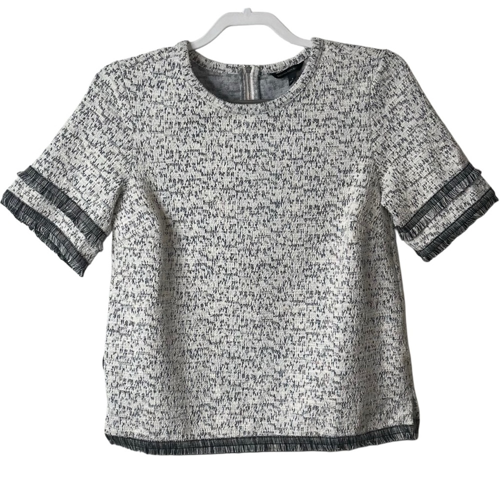 Banana Republic Women's Tweed-Knit Fringe Details SS‎ Top Black & White Sz S